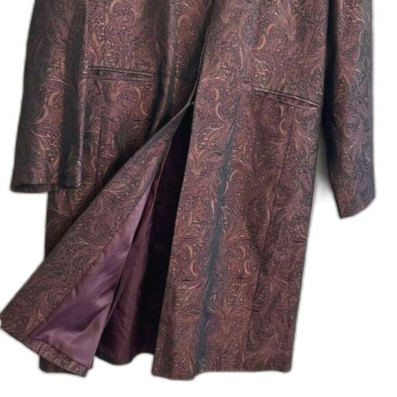 Oleg Cassini Metallic Gold Long Coat Plum Purple Jacket With Pockets Plus Sz 14 - Picture 3 of 6